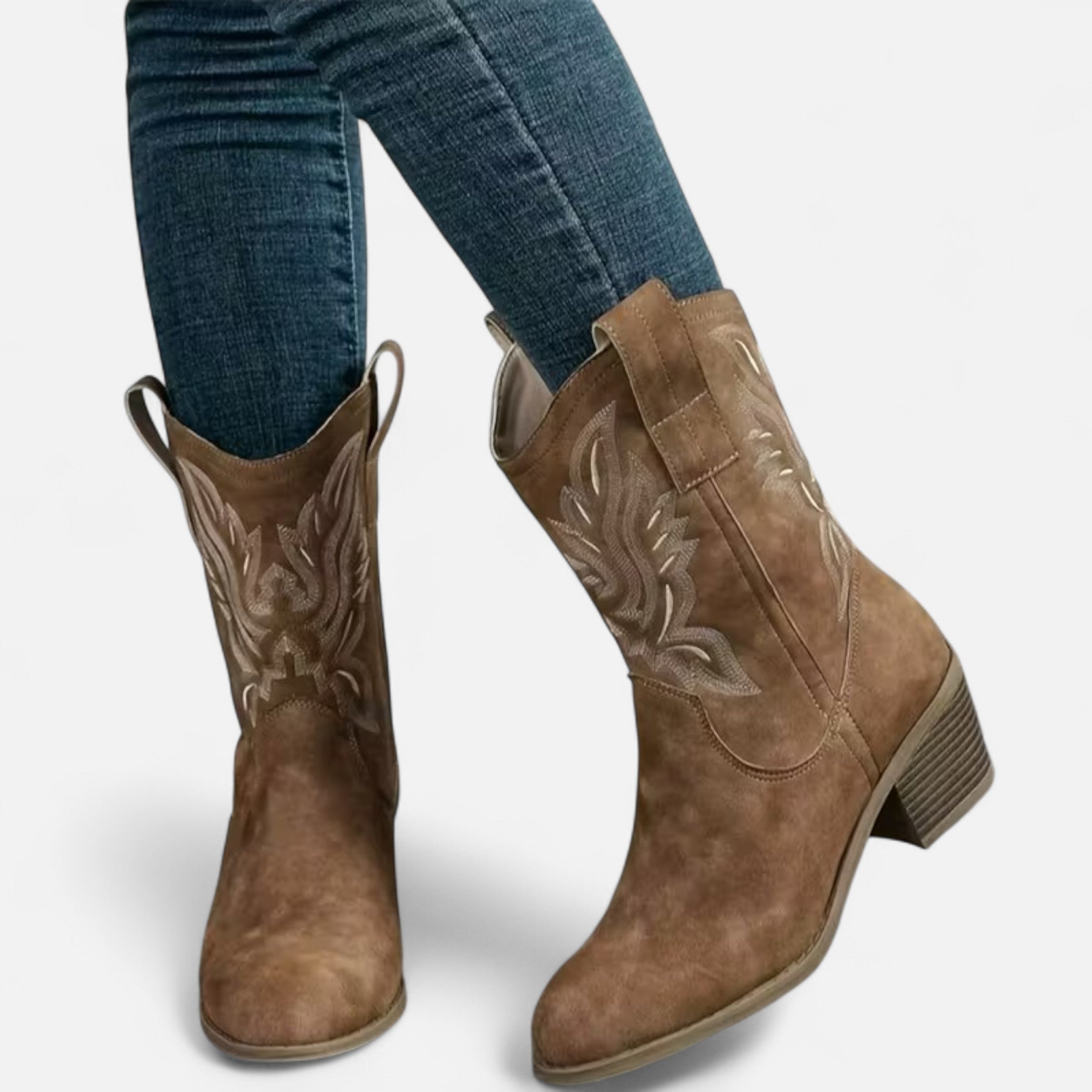 Dorevelle | Women’s Suede Cowboy Boots – Vintage Chunky Heel
