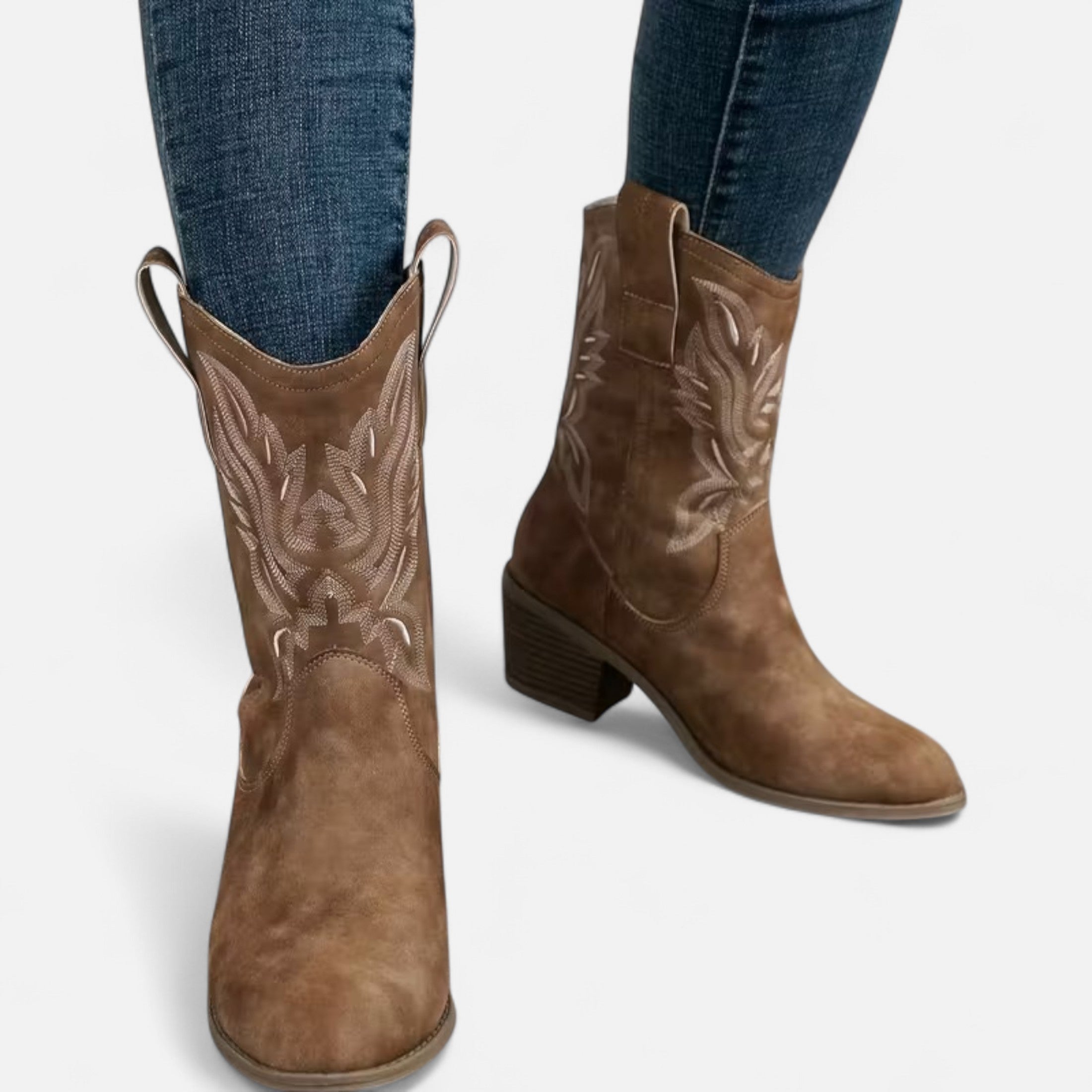 Dorevelle | Women’s Suede Cowboy Boots – Vintage Chunky Heel