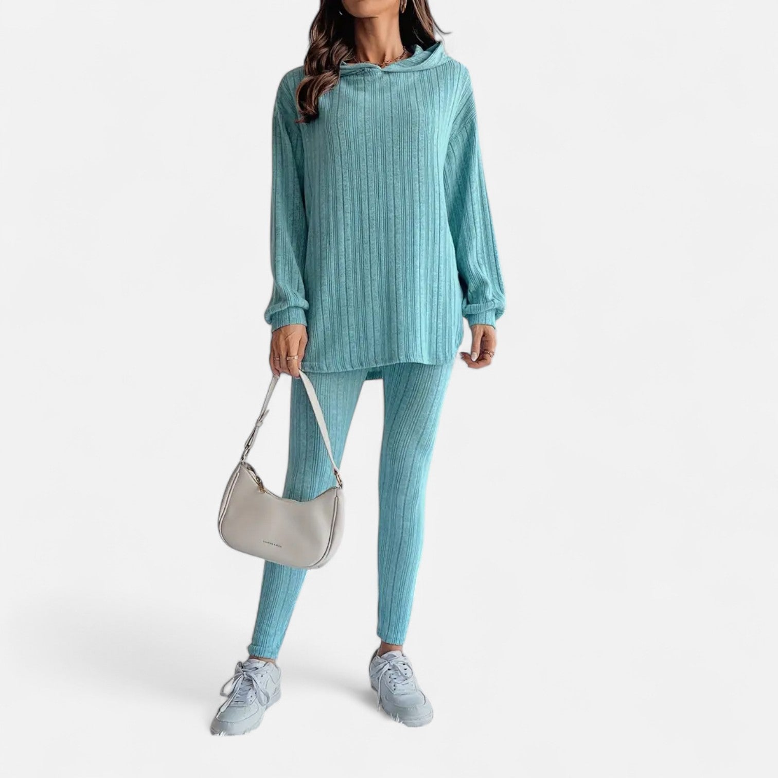 Dorevelle | Women’s Ribbed Set – Hooded Top & Skinny Pants