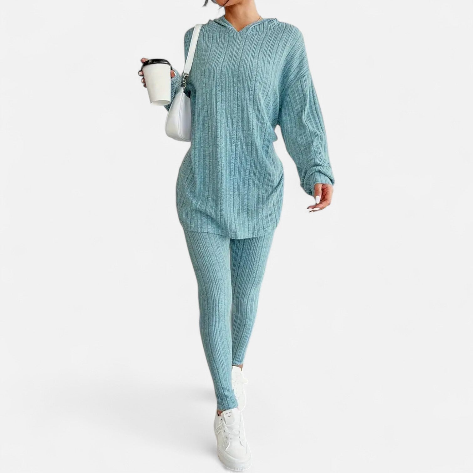 Dorevelle | Women’s Ribbed Set – Hooded Top & Skinny Pants