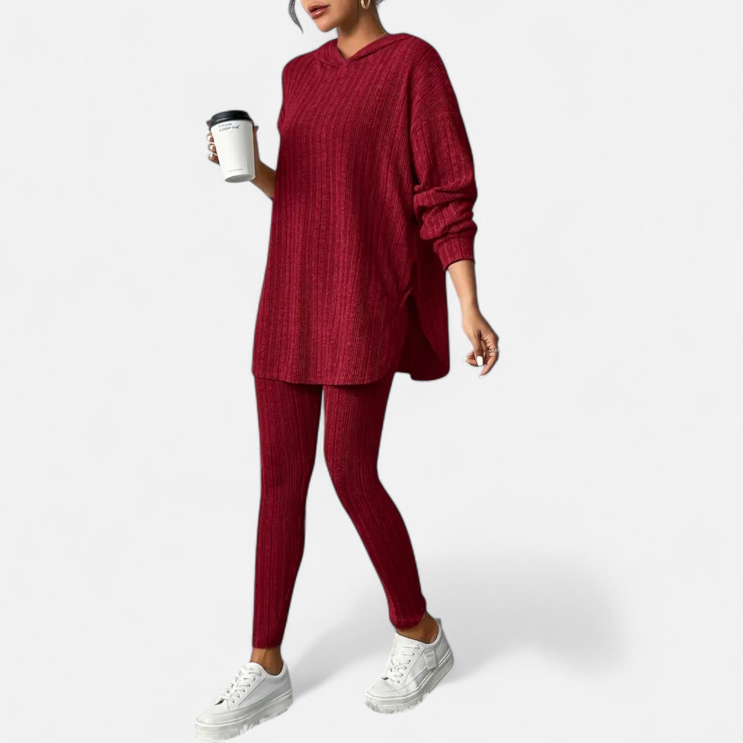 Dorevelle | Women’s Ribbed Set – Hooded Top & Skinny Pants