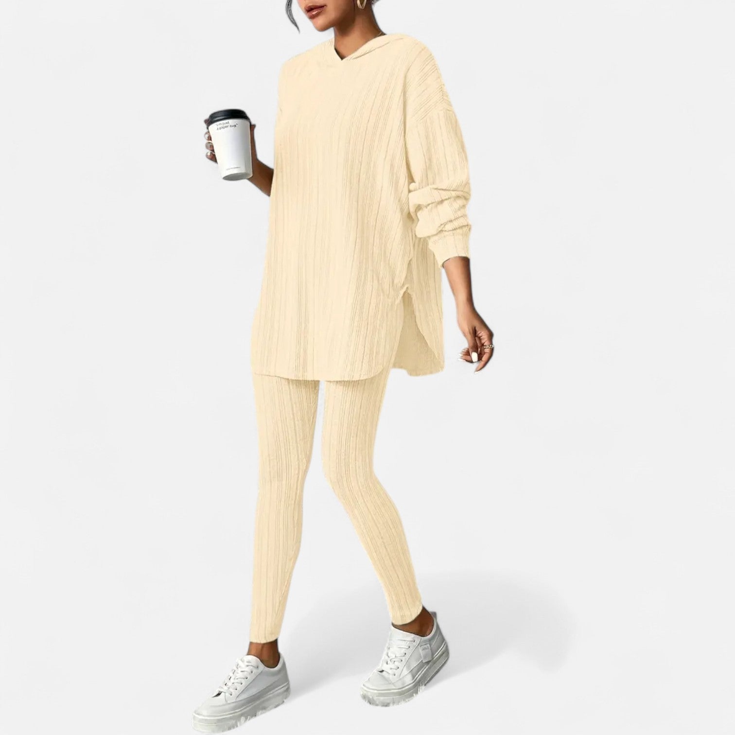 Dorevelle | Women’s Ribbed Set – Hooded Top & Skinny Pants