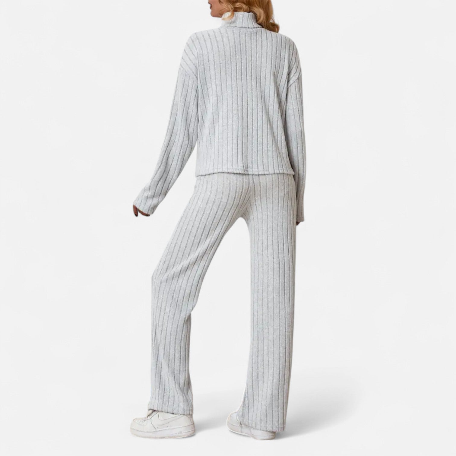 Dorevelle | Women’s Ribbed Set – Mock Neck & Wide-Leg Elegance