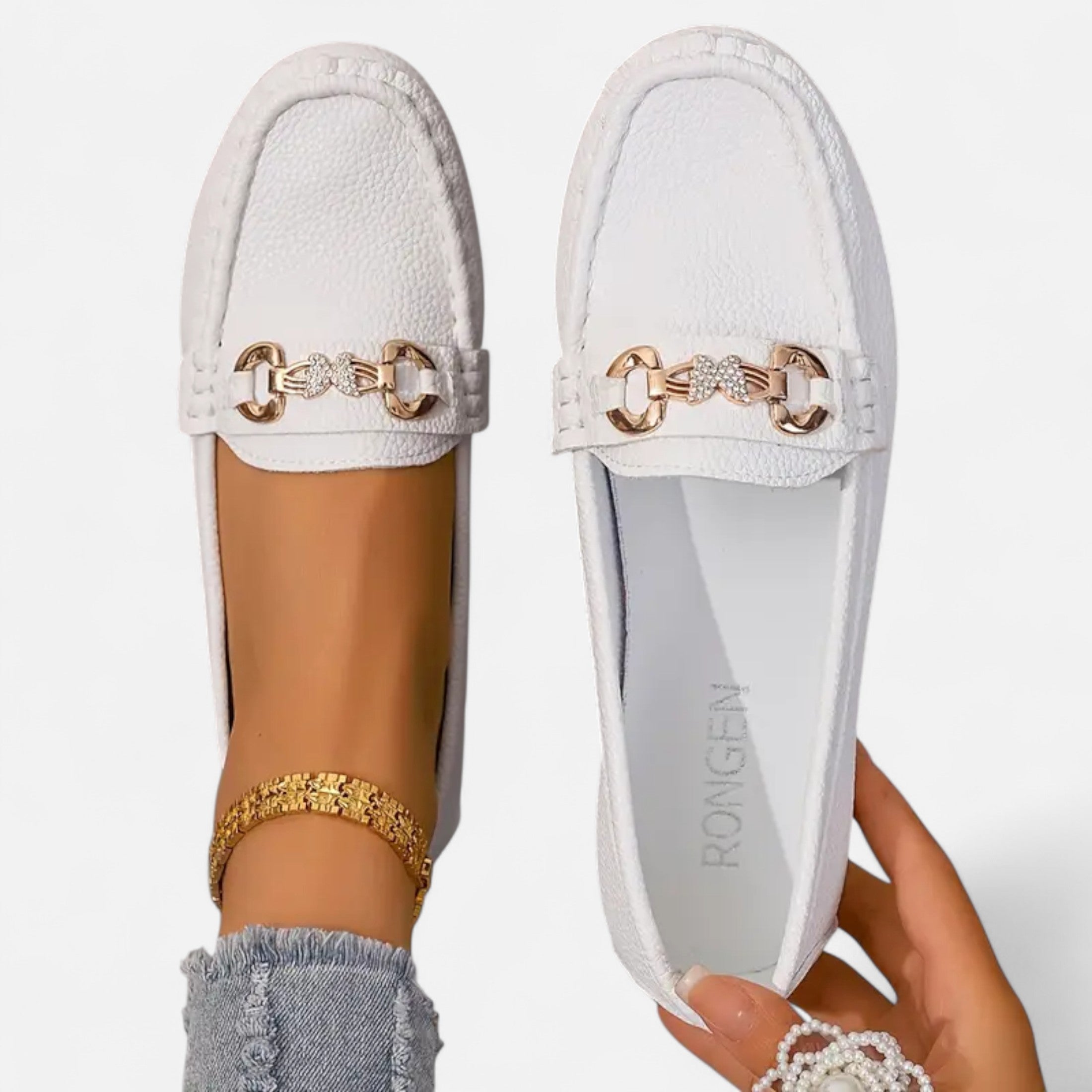 Dorevelle | Women’s Loafers – Butterfly Strap Diamond Accent