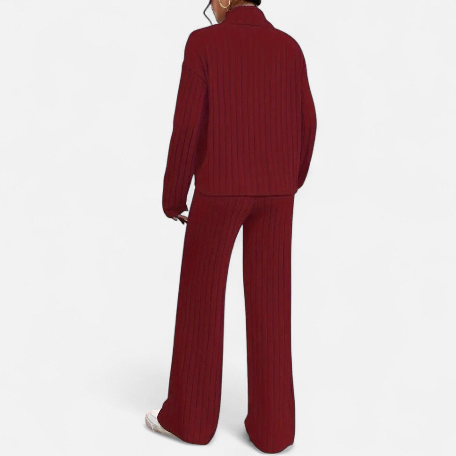 Dorevelle | Women’s Ribbed Set – Mock Neck & Wide-Leg Elegance