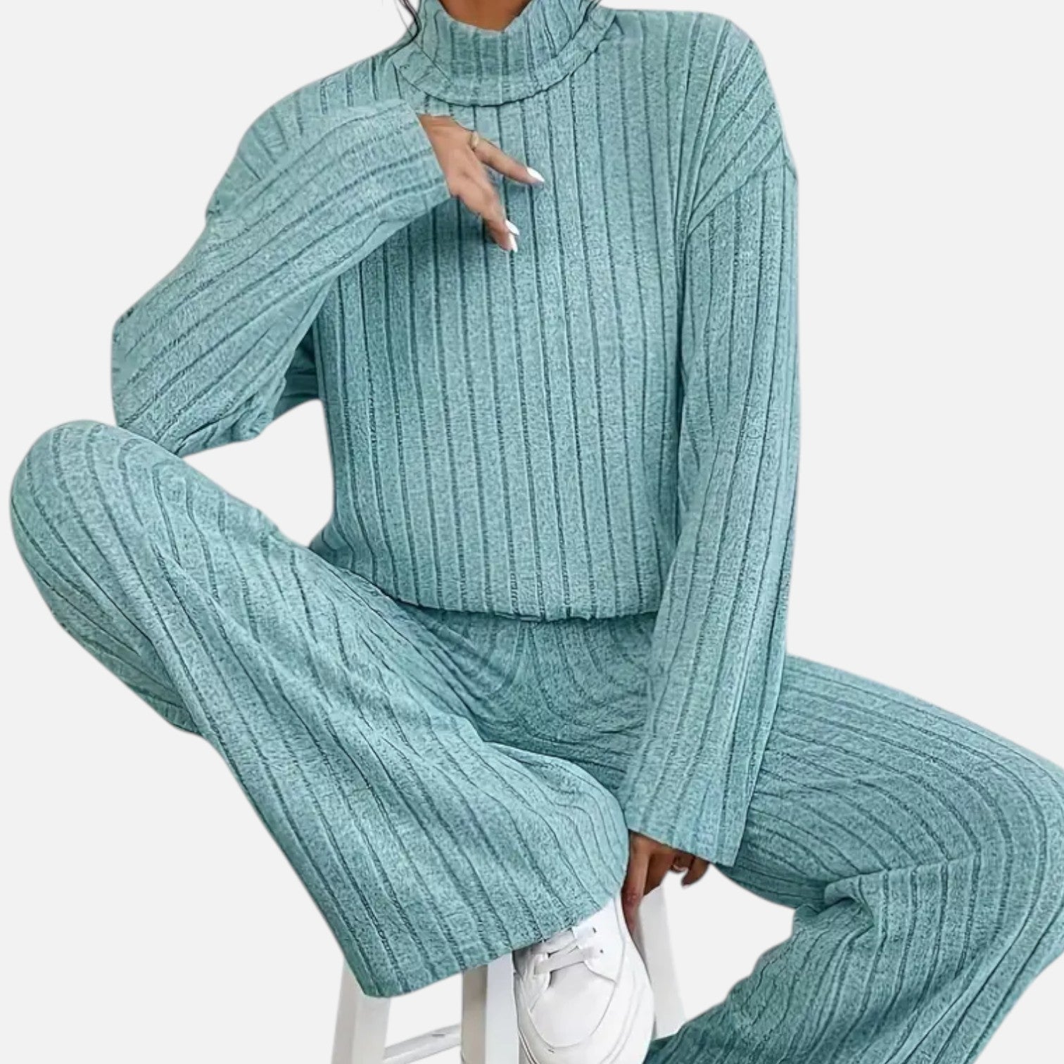 Dorevelle | Women’s Ribbed Set – Mock Neck & Wide-Leg Elegance