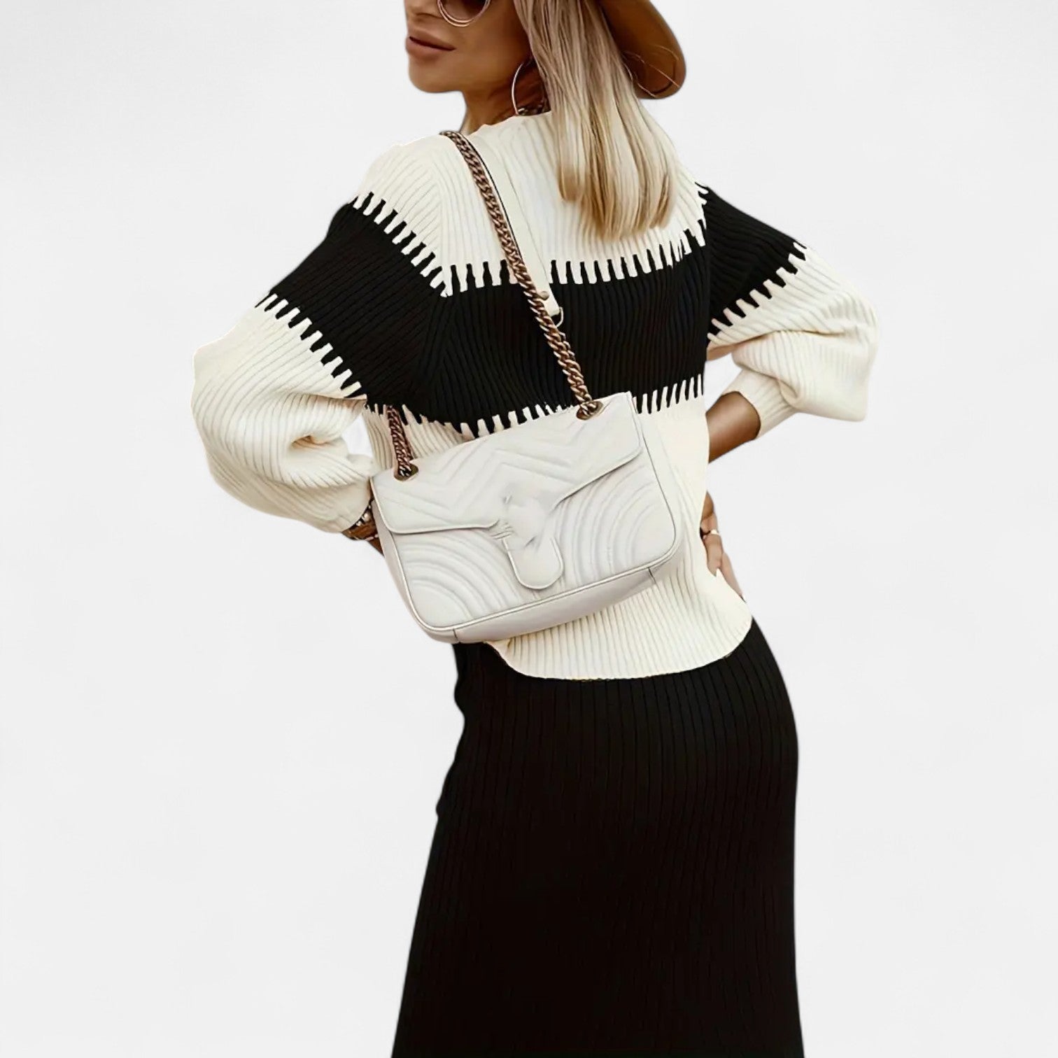 Dorevelle | Women’s Knit Set – High-Neck Pullover & Midi Skirt