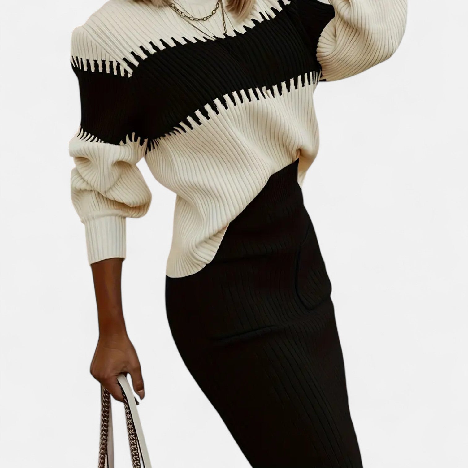 Dorevelle | Women’s Knit Set – High-Neck Pullover & Midi Skirt