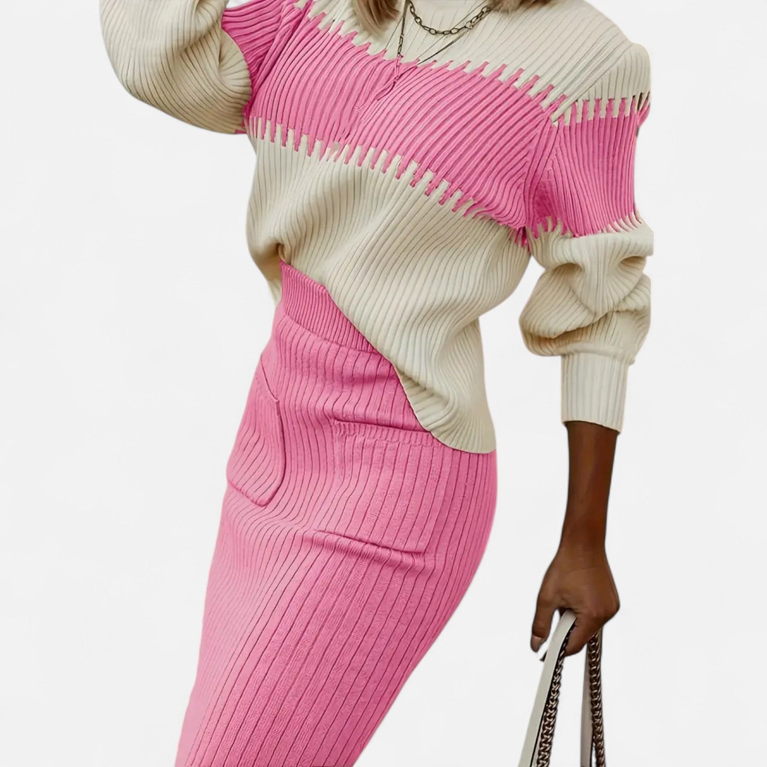 Dorevelle | Women’s Knit Set – High-Neck Pullover & Midi Skirt