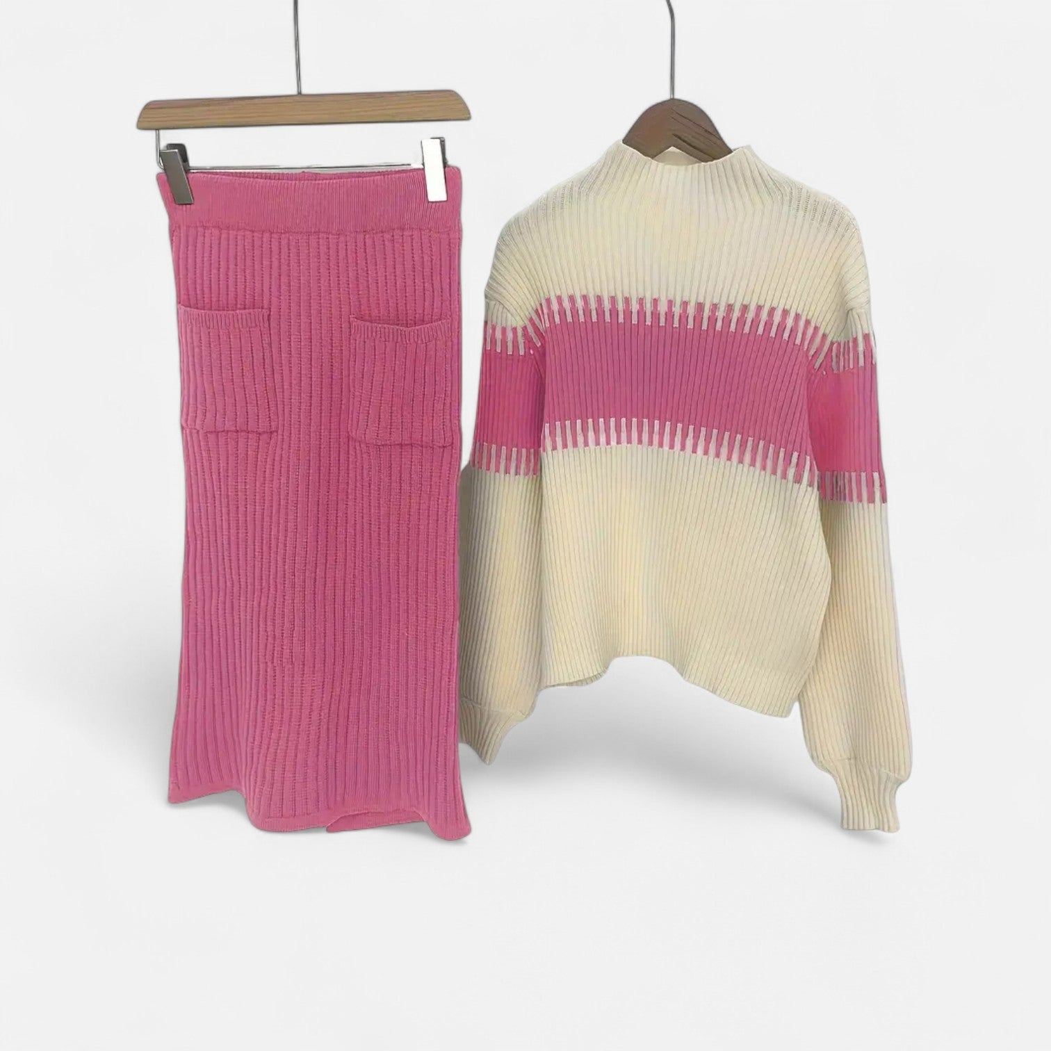 Dorevelle | Women’s Knit Set – High-Neck Pullover & Midi Skirt