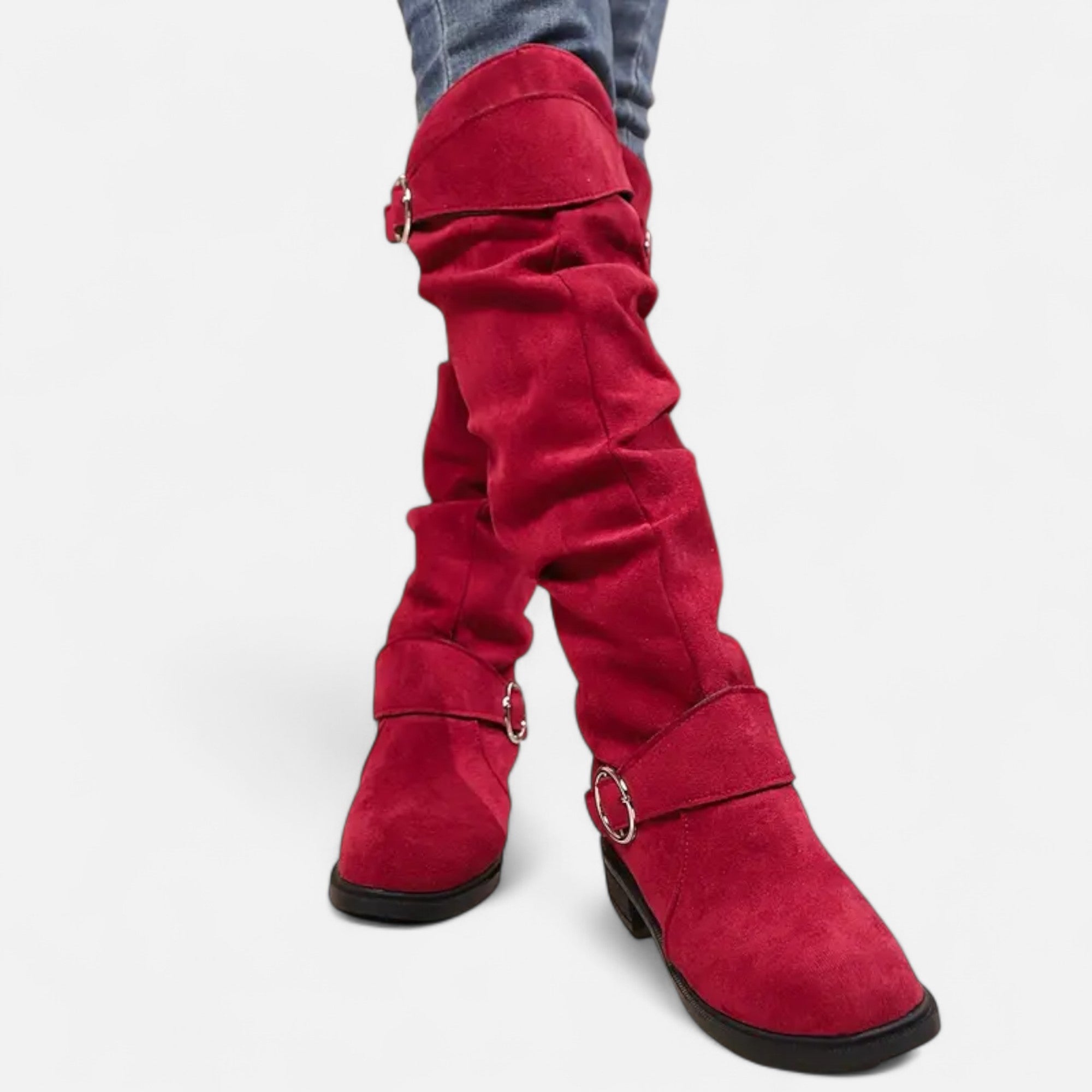 Dorevelle | Women’s Knee-High Boots – Buckle Belt Elegance