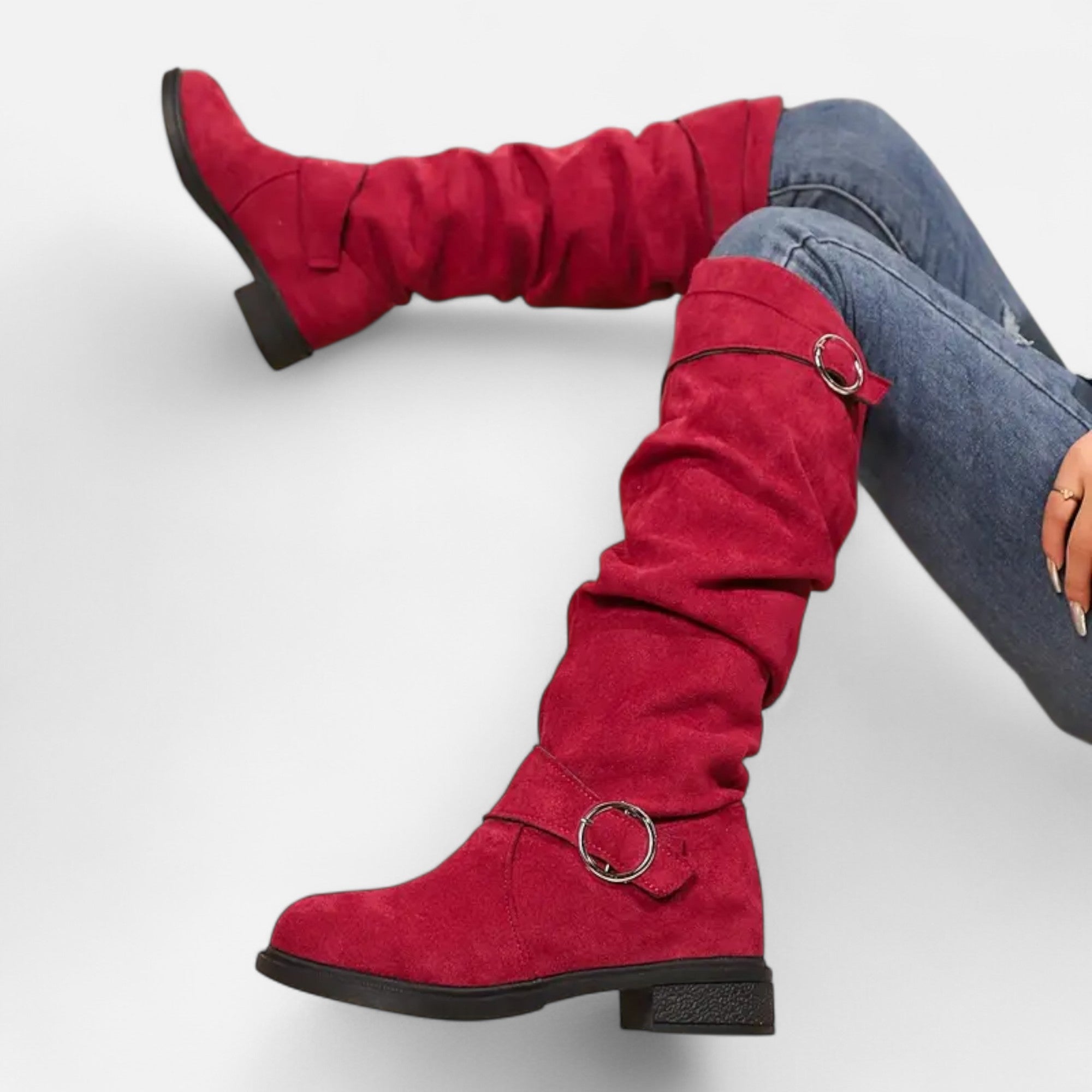 Dorevelle | Women’s Knee-High Boots – Buckle Belt Elegance