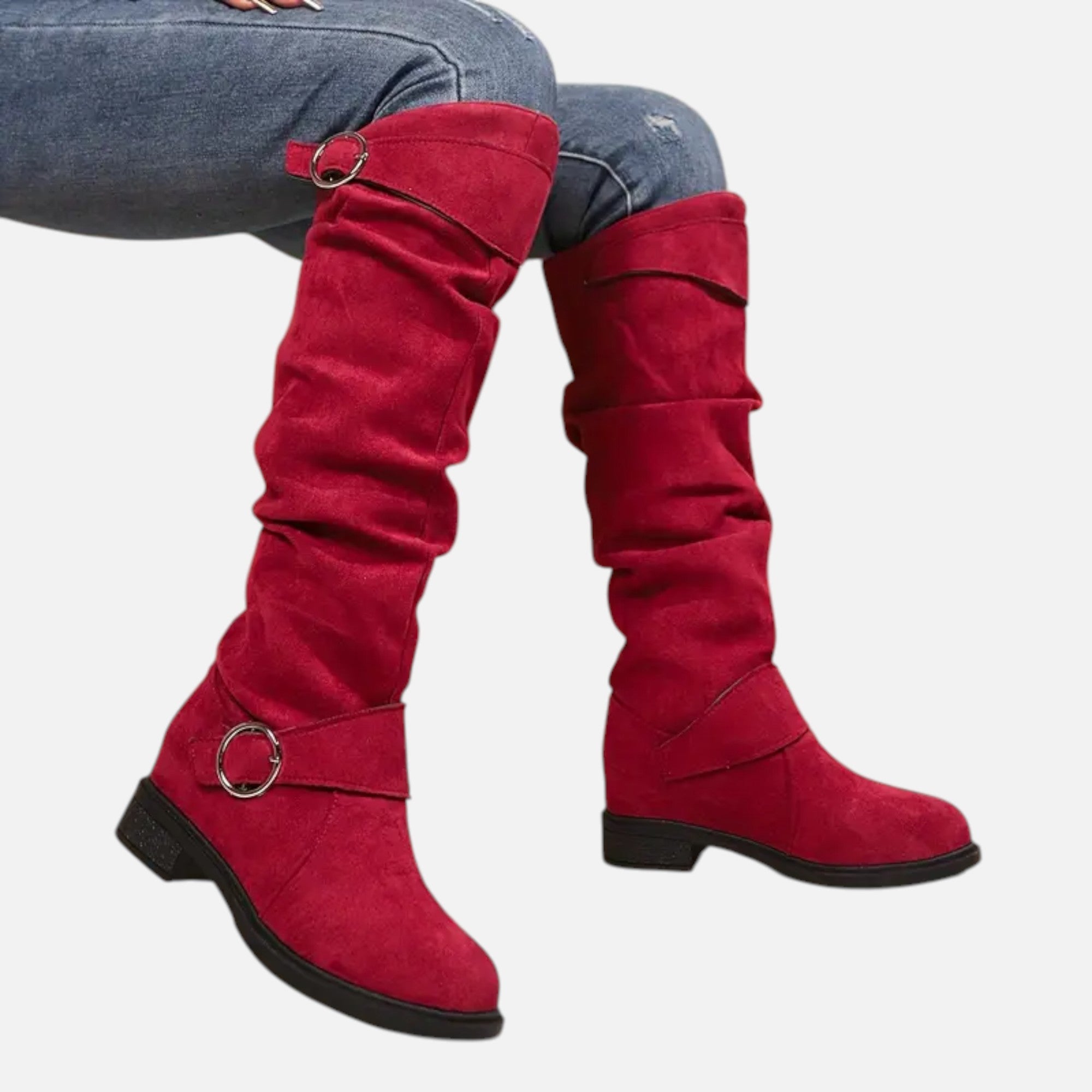 Dorevelle | Women’s Knee-High Boots – Buckle Belt Elegance