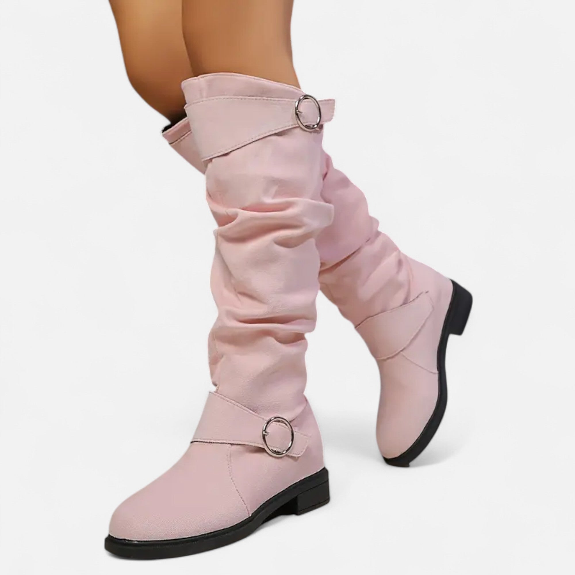 Dorevelle | Women’s Knee-High Boots – Buckle Belt Elegance