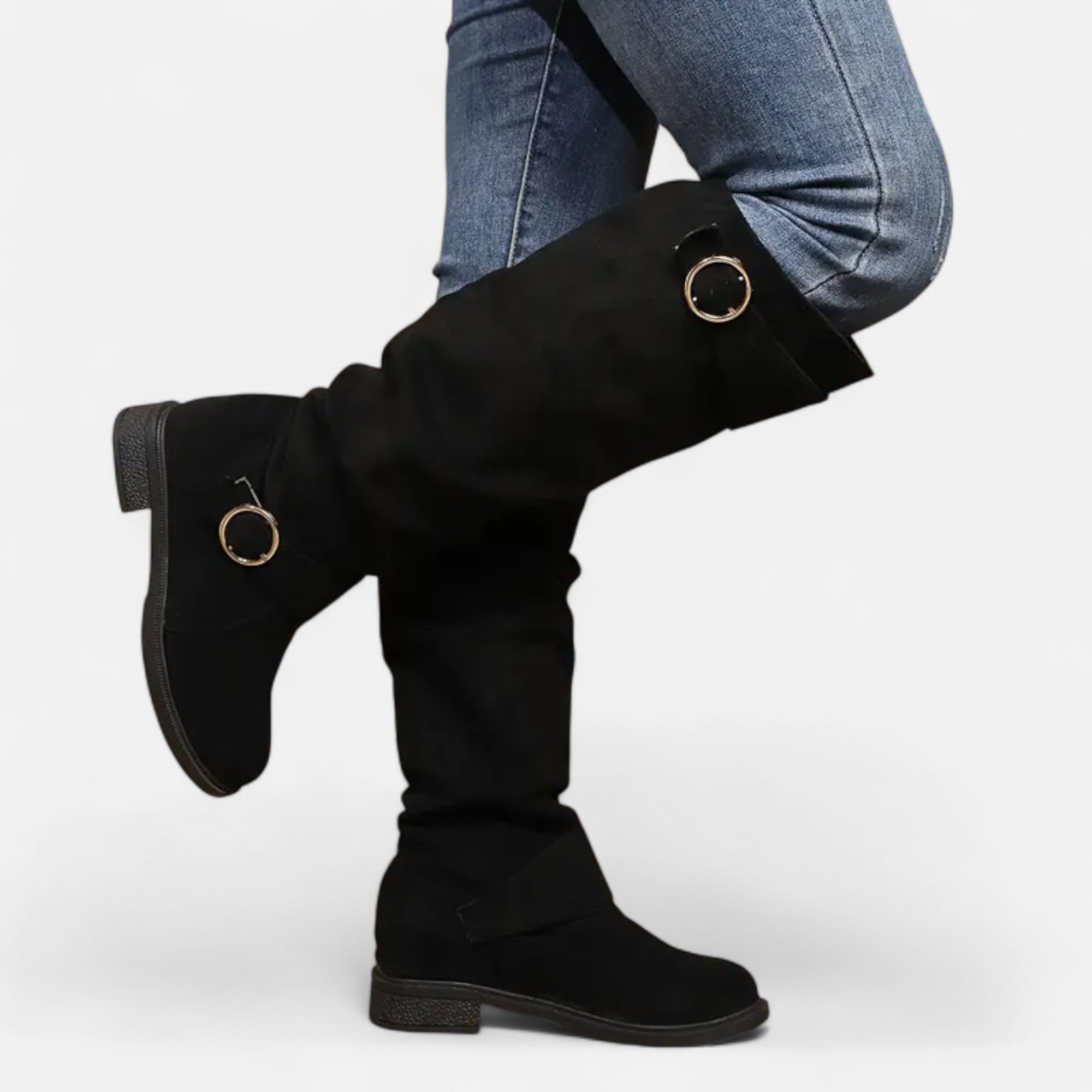 Dorevelle | Women’s Knee-High Boots – Buckle Belt Elegance