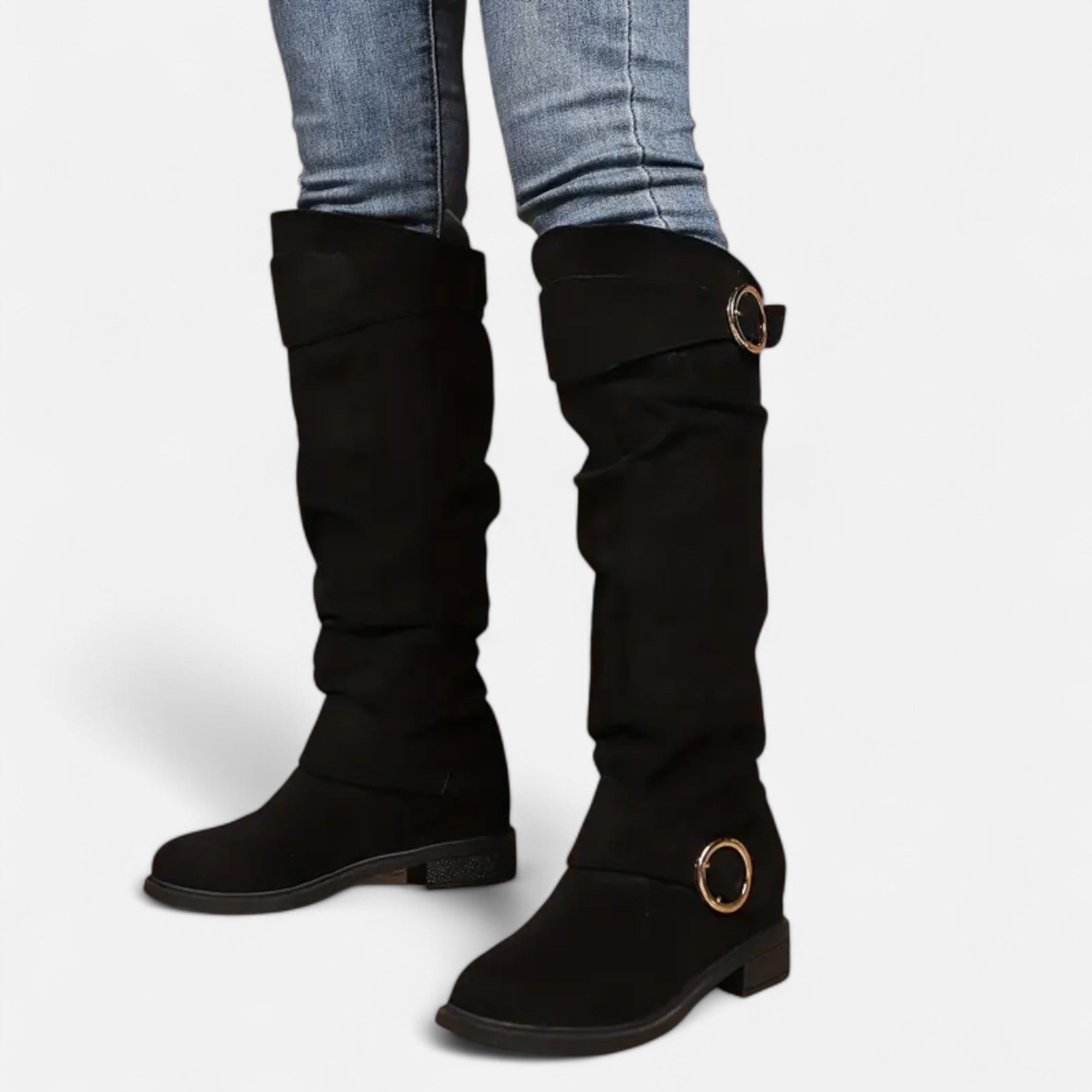 Dorevelle | Women’s Knee-High Boots – Buckle Belt Elegance