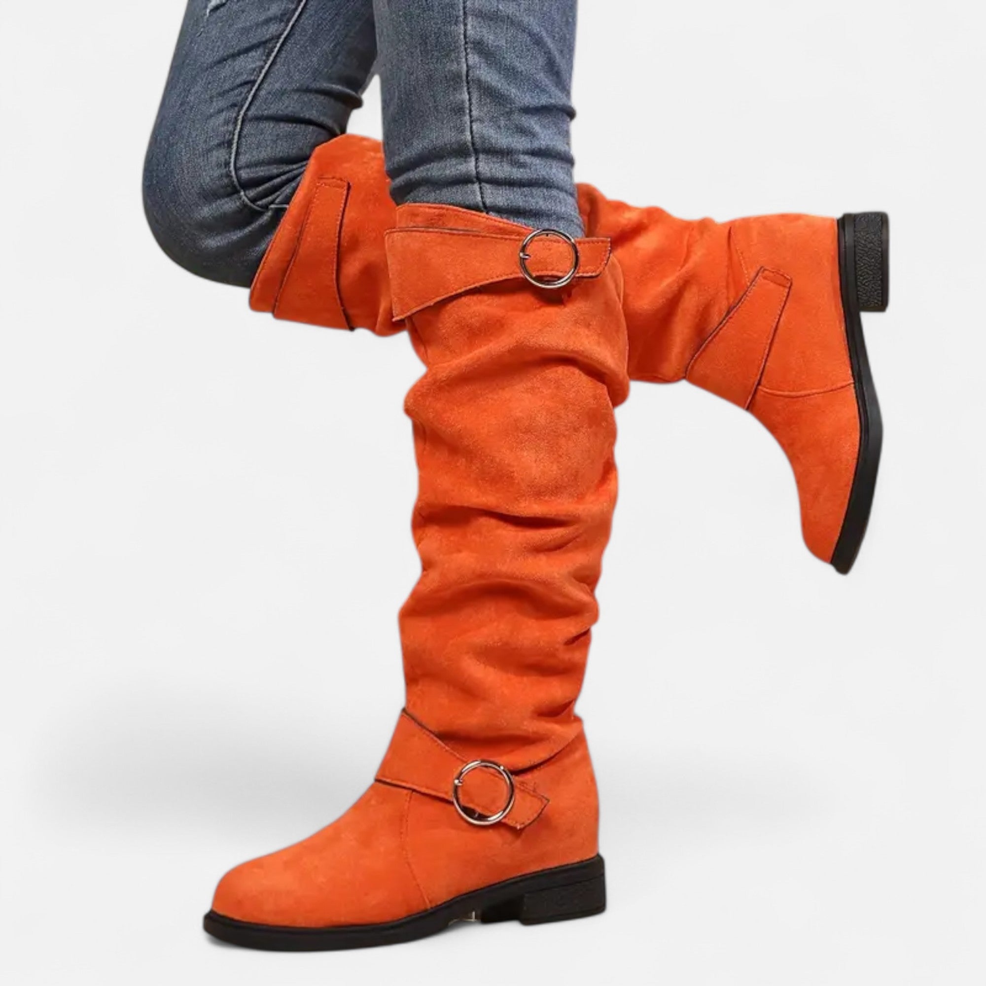 Dorevelle | Women’s Knee-High Boots – Buckle Belt Elegance