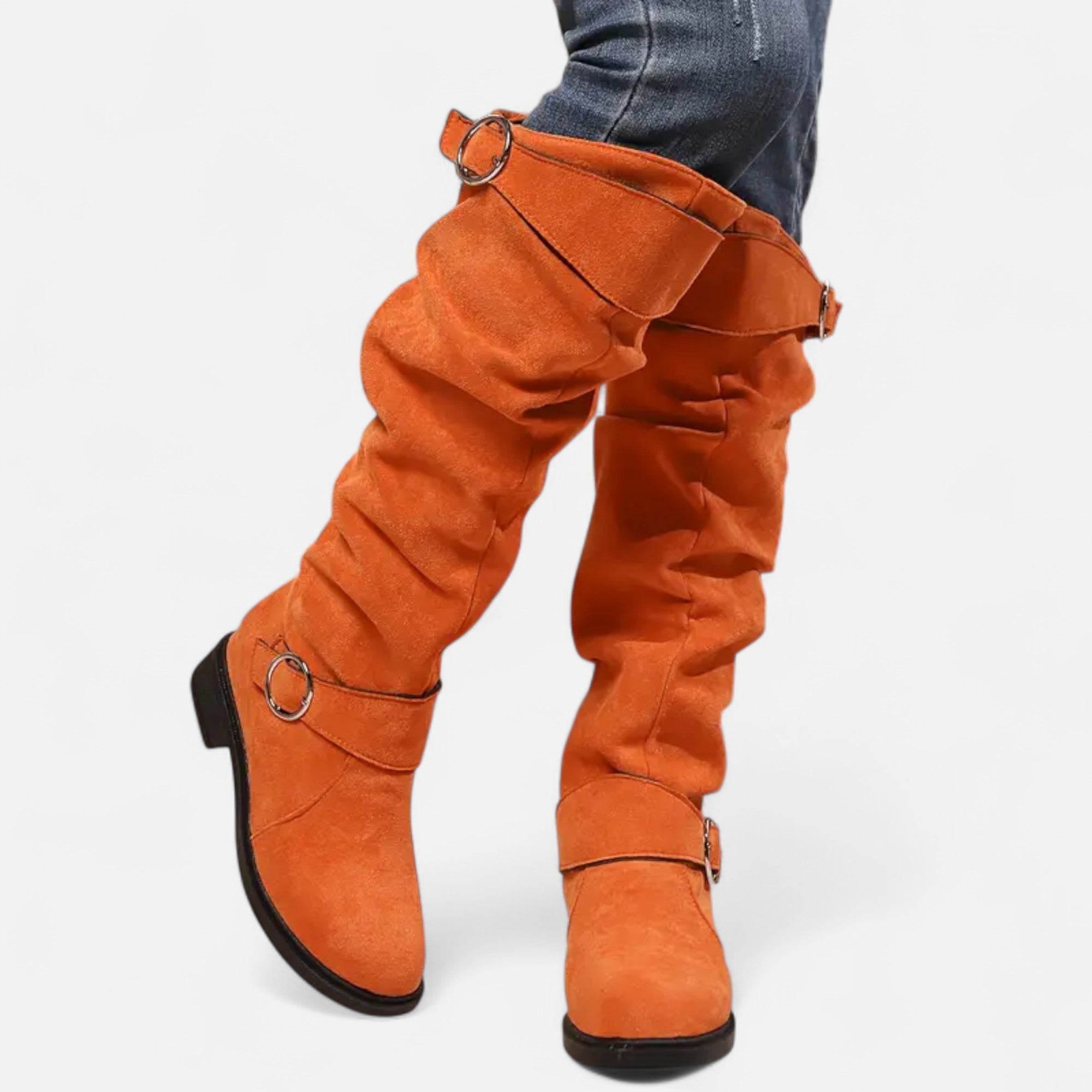 Dorevelle | Women’s Knee-High Boots – Buckle Belt Elegance