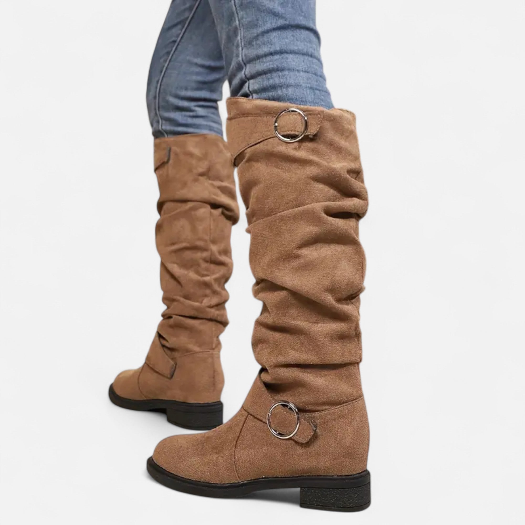 Dorevelle | Women’s Knee-High Boots – Buckle Belt Elegance