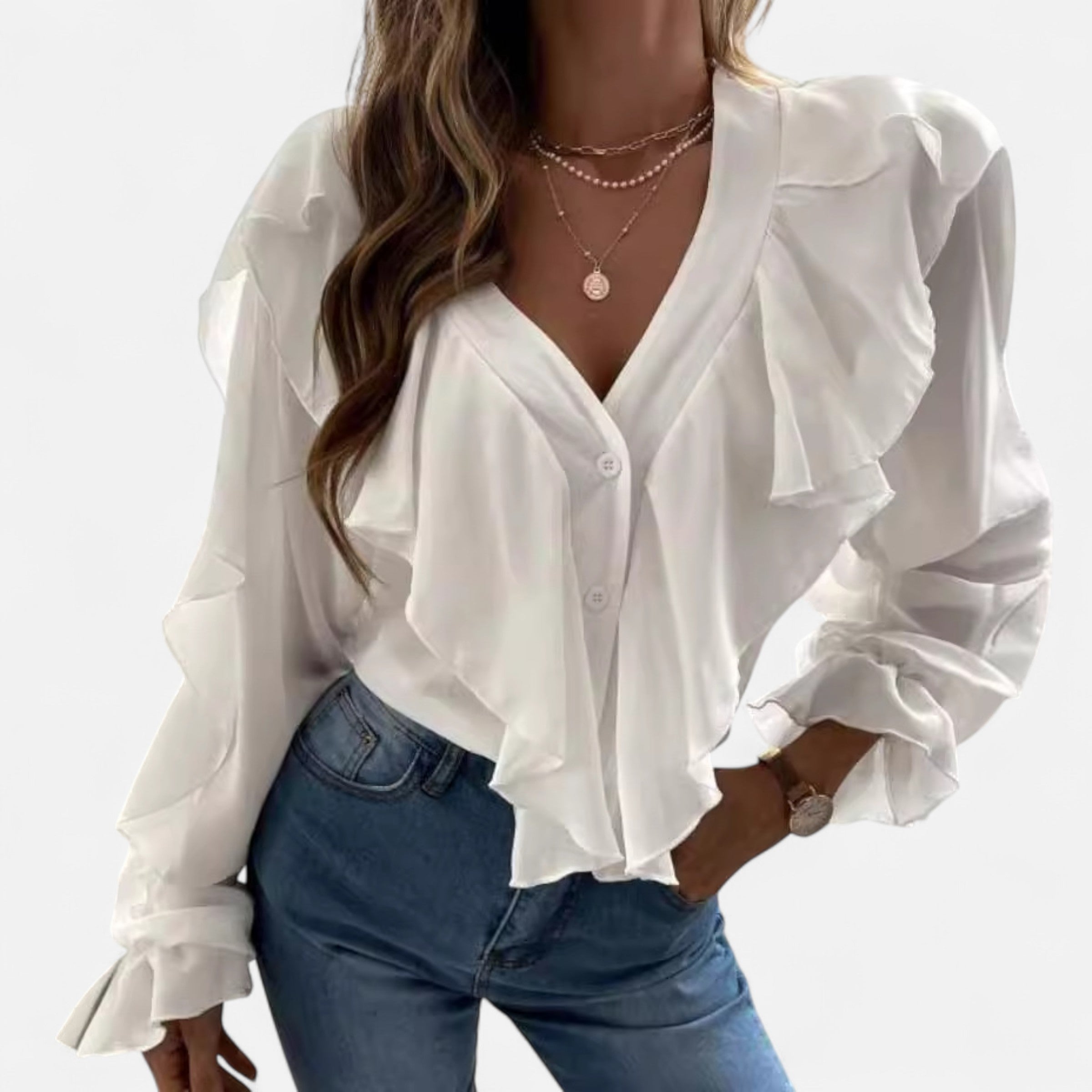 Dorevelle | Women’s V-Neck Ruffle Top – Elegant Flounce Style