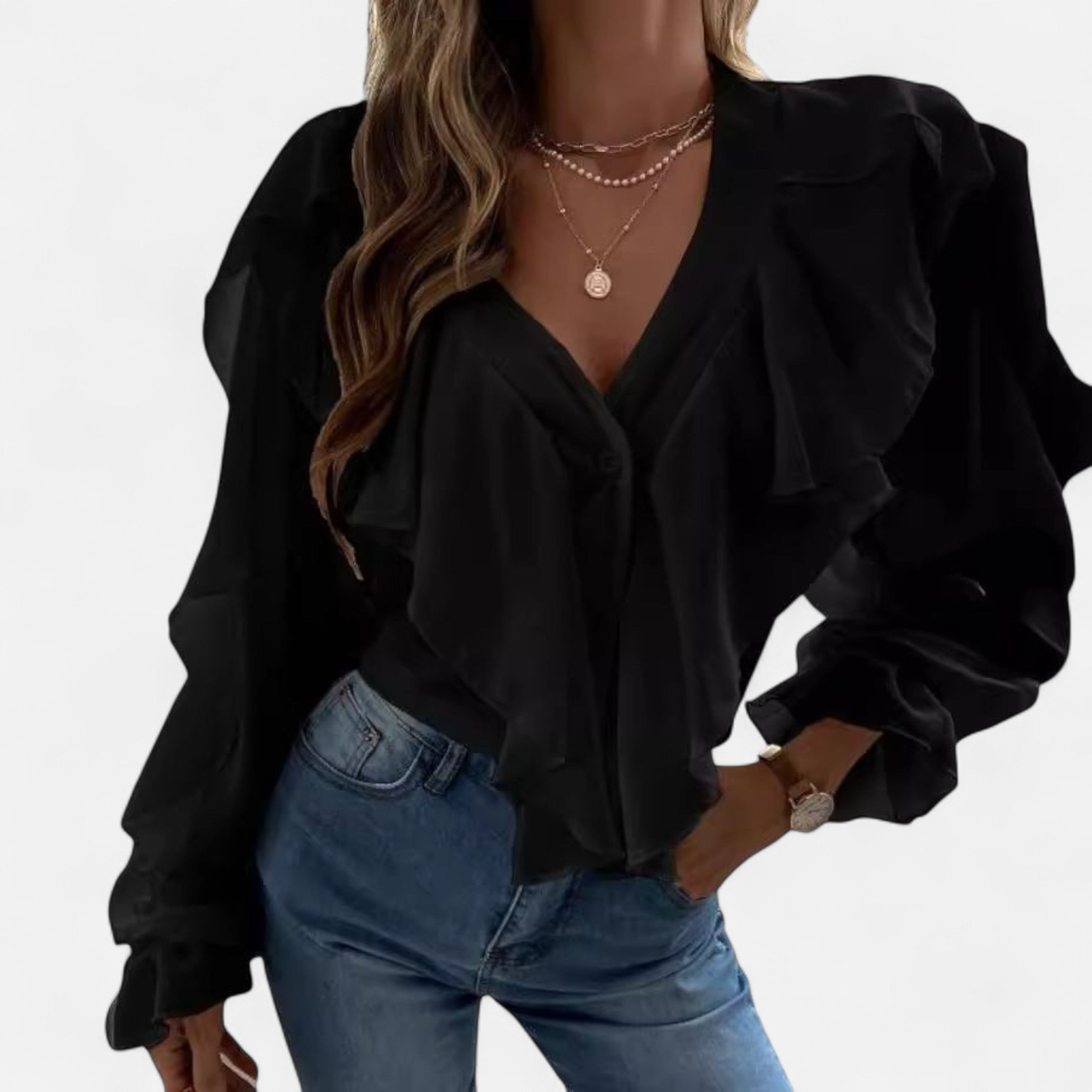 Dorevelle | Women’s V-Neck Ruffle Top – Elegant Flounce Style