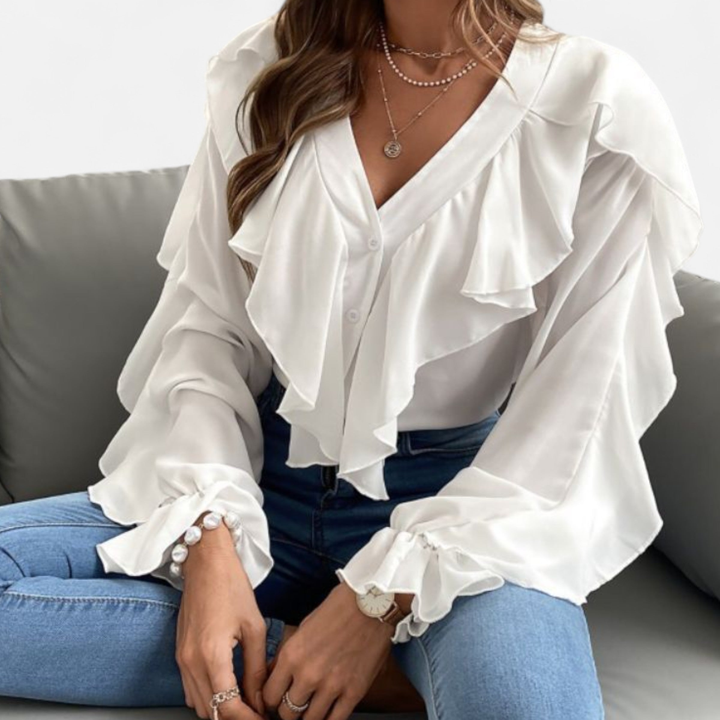 Dorevelle | Women’s V-Neck Ruffle Top – Elegant Flounce Style